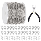 Glarks 102Pcs 30 Feet Jewelry Chains Set White Cable Link Chains Link Rolls Bulk Twisted Links Chain Necklace Jewelry Making Chains with Lobster Clasps and Jump Rings for Necklace Jewelry Making - color: White