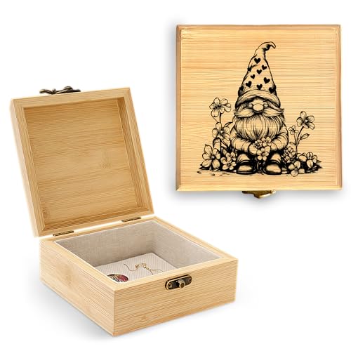 Gnomes Trinket Keepsake Decorative Jewelry Box, Gifts For Women, Gnomes Lovers Themed Decor Decorations, Home Room Ring Earrings Necklace Organizer Holder Vintage Wooden Box! - color: Gnomes