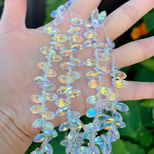 200pcs Czech 12mm Faceted Teardrop Briolette Crystal Glass Loose Beads Pendant Drop Spacer Bulk Crystal AB for DIY Jewelry Making CCT2-2 - color: Crystal AB, size: 12x6mm - 200pcs