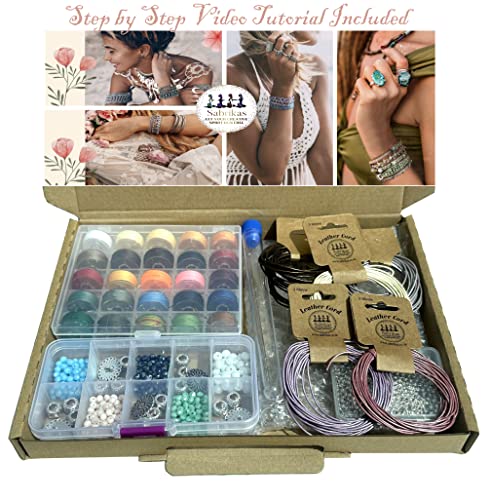 Sabrikas Let Your Creative Spirit Run Free Metallic Leather Boho Macrame Wrap Crystal Glass DIY Bracelet Jewellery Making Kit with Video Tutorial Hobby for Teens to Adults