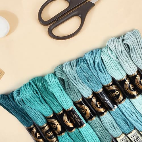 12 Skeins 6 Strands Green Embroidery Floss Thread Polyester Variegated Gradient Cross Stitch Threads Friendship Bracelets String Bulk for Jewelry Making Hand Sewing Knitting Stitching Crafts - color: Dark Green