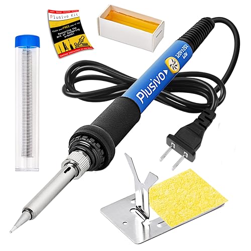 Soldering Iron Kit 60W Adjustable Temperature 5-in-1 Electronics Repair Kit, Solder Wire, Stand, Sponge & Rosin Flux, Fast Heating Soldering Tool for Desoldering, DIY, Circuit Board, Electrical Repair - color: Soldering Iron Kit 7