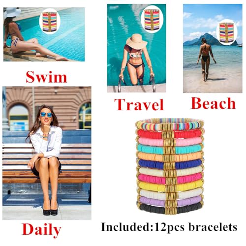 12pcs Friendship Bracelets Beaded Bracelets Heishi Bracelet Cute Bracelets Stack Vinyl Clay Disc Bead Surfer Stretch Summer Beach Bracelets For Women Preppy Bracelets - color: I