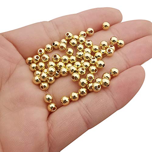 100 pcs Gold Smooth Round Spacer Beads Gold Plated Brass Tarnish Resistant Seamless Loose Connector Beads for DIY Bracelet Jewelry Making (5mm/0.19 inch (Gold)) - color: 5mm/0.19 inch (Gold)