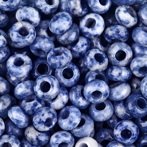 20Pcs Natural Blue Sodalite Large Hole Beads, 8x14mm Rondelle Gemstone Spacer Beads 6mm Big Hole for Jewelry Making, Beading Bracelets, Macrame & Hair Braiding - color: Blue Sodalite