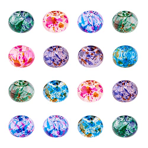 Cheriswelry 100pcs Spray Painted Glass European Beads Rondelle Colorful Large Hole Loose Spacer Beads No Metal Core Slide Charms 12~13mm 4mm Hole for DIY European Bracelet Jewelry Making - color: Rondelle-Spray Painted
