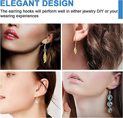 925 Sterling Gold Earring Hooks 120 PCS/60 Pairs, Ear Wires Fish Hooks, Hypo-allergenic Jewelry Findings Parts with 120 PCS Clear Silicone Earring Backs Stoppers - size: 120pcs-Gold