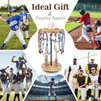 Pinzoveco Baseball Drip Necklace Organizer Holder,Rotating Baseball Display Stand with 14 Hooks, Championship Ring Display Holder, 360° Drip Necklace Championship Ring Holder Baseball Gifts,Brown - color: Brown