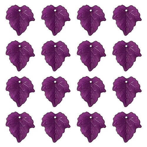 Crafans 100Pcs Frosted Acrylic Leaf Charms Purple Mardi Gras Charms Leaf Beads Plant Pendants Autumn Maple Leaves Beads Charms for Earrings Crafts DIY Jewelry Making Supplies 24x22.5x3mm - color: Purple