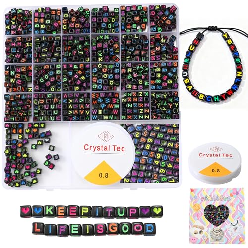 Acrylic Letter Beads 4mm Flat Round, 6mm Square - Beads for Making Friendship Bracelet or Necklace (26 Pieces of Square Black with Colored) - color: 26 pieces of square black with colored