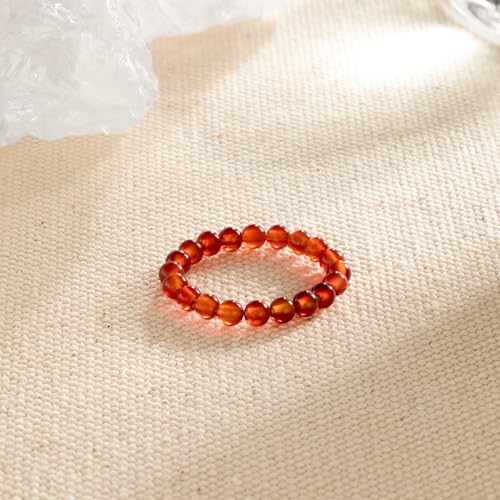 NLIEO Natural Gemstone Stretch Beaded Rings for Women Stackable Dainty Elastic Crystal Rings Jewelry - style: Red Agate