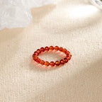 NLIEO Natural Gemstone Stretch Beaded Rings for Women Stackable Dainty Elastic Crystal Rings Jewelry - style: Red Agate