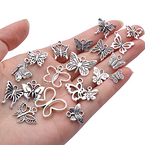 60pcs Silver Butterfly Charms Tibetan Butterfly Shape Alloy Pendants Insect Charms for DIY Necklace Bracelet Earrings Jewelry Making - style: Mixed Silver Butterfly Charms