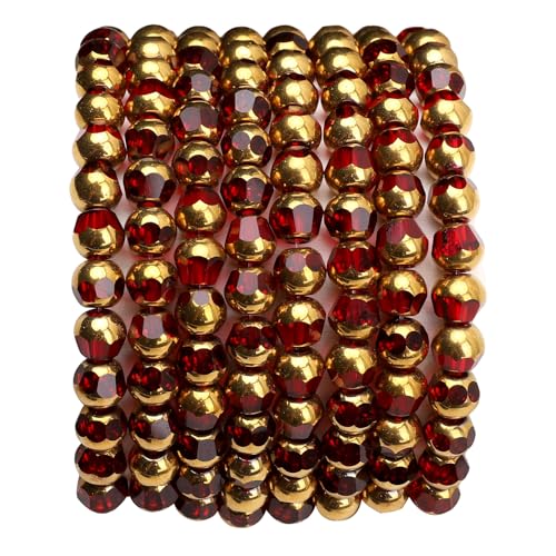Glass Round Beads Red Octagon Faceted 6x5mm 100pcs Golden Edge Crystal Loose Beads for DIY Craft Jewelry Making - color: Red, size: 6*5mm