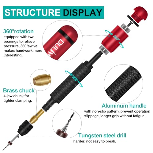 Dual-Bearing Pin Vise Hand Drill Set, 26 Pcs (0.1mm-2.0mm) with Tweezers & Cleaning Brush - Professional Micro Drill Bit Set for Jewelry, Resin, Clay, PCB, Mini Models, Plastic, Crafts(Red) - color: Red