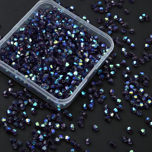 1000pcs 4 mm Bicone Crystal Beads Faceted Crystal Glass Beads Bulk for Jewelry Making DIY Necklace Bracelet Earring (Violet AB Color) - color: Violet AB
