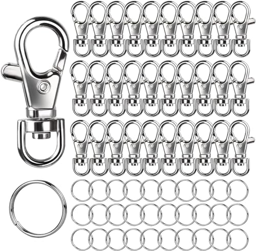 LEOBRO 60PCS Lobster Claw Clasps and Key Rings, 30PCS Keychains Clips and 30PCS Key Chain Ring, Keychain Making kit for Key Chain, Jewelry Making, Art Crafts, Silver