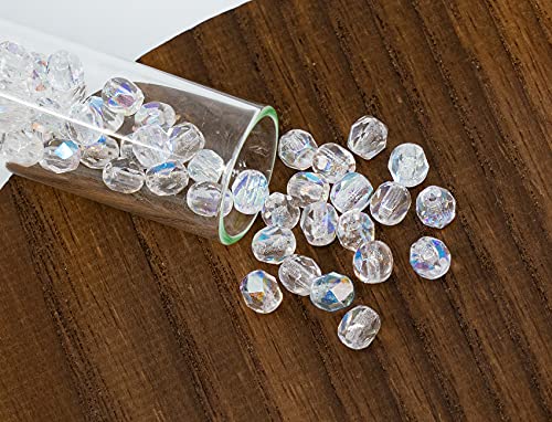 1.76oz Faceted Fire Polished Round Glass Beads 4mm (0.16in), Czech Republic Bohemian Glass Transparent Mix - color: Mix 03 Transparent AB, size: 50 g