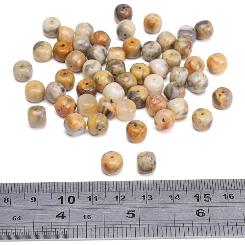 BEADIA Natural Crazy Agate Flat Cut Round Drum Stone 8mmx7mm Loose Semi Gemstone Beads for Jewelry Making 38cm - color: Crazy Agate