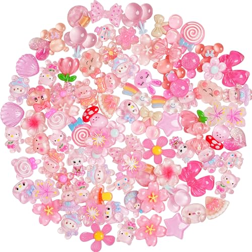 70 Pcs Resin Charms Slime Pink Charms Cute Embellishments Bulk Mixed Ornament Decorations Accessories