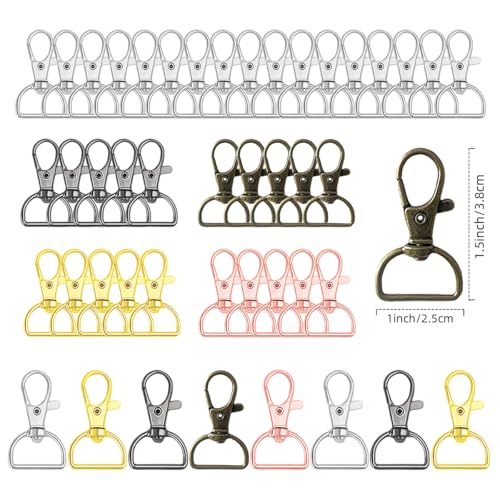 50Pcs Swivel Clasp Hooks D Ring Key Chain Clips, Metal Lobster Claw Clasps Trigger Clip Lanyard Snap Hook for Keychains Making Purse Hardware DIY Crafts 1 Inch (Bronze) - color: Bronze