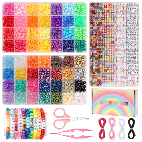 Pizooro Bracelet Making Kit 2400 Pcs Bracelet Beads, 56 Colors Pony Beads in Bead Organizer, 1400 Kandi Beads + 1000 Letter Beads, Jewelry Craft Supplies for Friendship Bracelets, DIY Gifts for Teens - color: 56 Colors