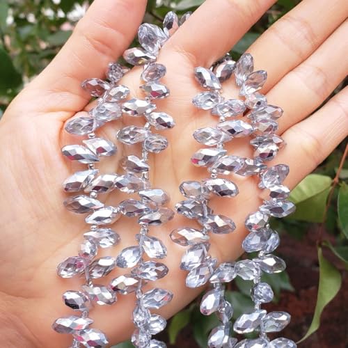 200pcs Czech 12mm Faceted Teardrop Briolette Crystal Glass Loose Beads Pendant Drop Spacer Bulk Silver Shade for DIY Jewelry Making CCT2-32 - color: Silver shade, size: 12x6mm - 200pcs