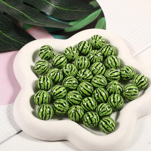15Pcs Acrylic Beads Round 16mm Summer Watermelon Print Fit for DIY Jewelry Bracelet Necklace Keychain Beadable Pens Mobile Phone Chain Making Cute - color: Watermelon