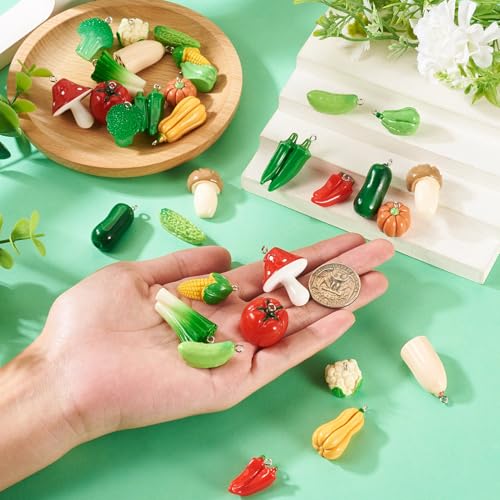 Craftdady Fruit Dangle Charms Pendants Cute Resin Food Pendants Apple Orange Pineapple Strawberry Pendants Lovely Vegetable Mushroom Charms for DIY Craft Earring Bracelet Necklace Jewelry Making - color: Mixed Color Vegetable