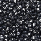 LAIDANLA 1500PCS Acrylic Letter Beads Alphabet White Letters Black Round Bead 7×4mm for Jewelry Bracelets Necklaces Key Chains Making - color: J-White Letter Black Beads