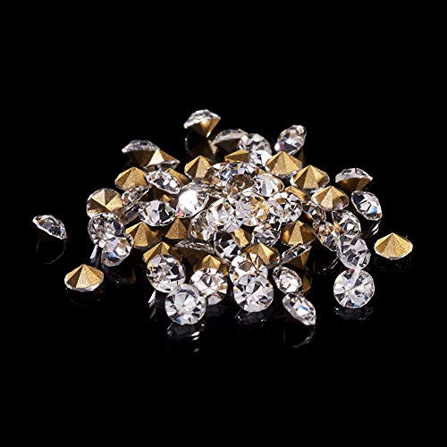 Fashewelry 1440Pcs Pointed Back Clear Glass Rhinestone Cabochons 4mm Mini Faceted Crystal Diamante Gem Cab Covers with Gold Plated No Hole for DIY Jewelry Making - color: Clear, Golden Back, size: 4mm-glass
