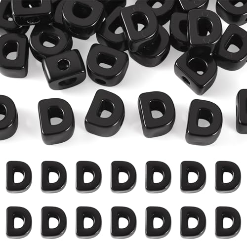 FASHEWELRY 30Pcs Acrylic Letter D Beads with Large Hole Big Plastic Letter Blocks European Beads 3D Letters Chunky Vowel Initial Alphabet Bead for Key Chains Necklace DIY Arts Craft Projects - color: Black, size: D