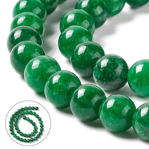 1 Box 94-98PCS 8MM Natural Green Jade Gemstone Round Beads with Elastic Thread Stone Energy Power Crystal Chakra Patrick Polished Bead for Jewelry Making Necklace Bracelet DIY Craft Supply