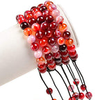 MASSIVE BEADS Natural Healing Power Gemstone Crystal Beads Unisex Adjustable Macrame Bracelets - color: Agate Red, size: 8mm