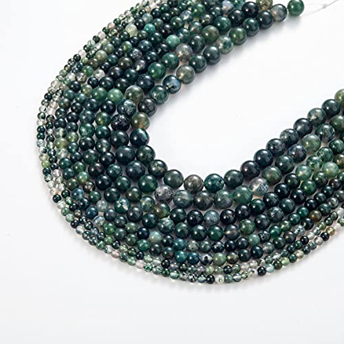 100Pcs Natural Stone Beads 6mm Moss Agate Round Gemstone Loose Beads with Elastic Bracelet String for Bracelets Necklace Jewelry Making - color: Moss Agate, size: 6mm