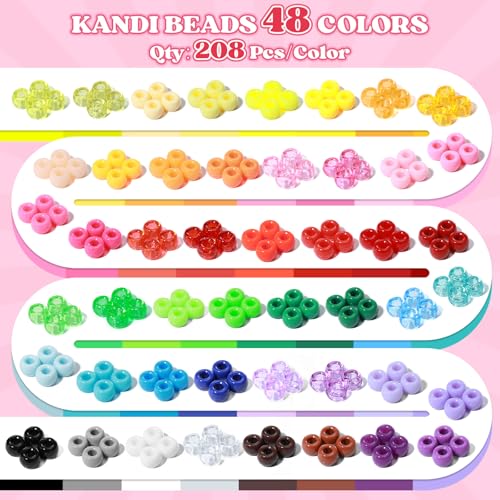 Umikk 10,000PCS Pony Beads Bulk, 48 Colors 6x9mm Plastic Kandi Beads for DIY Bracelet Making Hair Braiding Kandi Jewelry Key Chains Crafts Gifts (5.73LB, Shockproof Packaging) - color: 48colors10000pcs