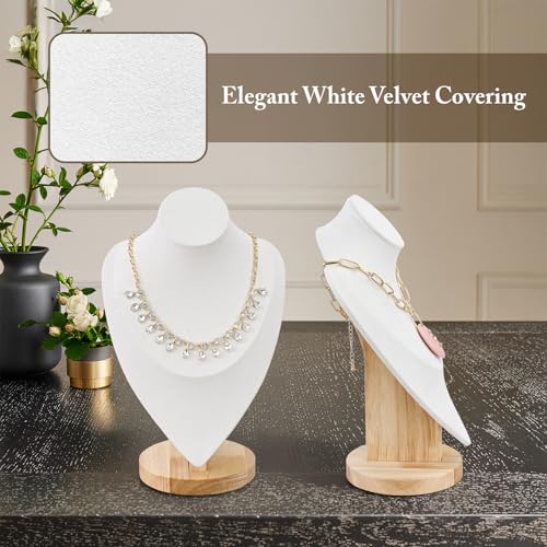 MOOCA Necklace Chain Jewelry Display Holder, Jewelry Stand, Necklaces Display Mannequin Bust Stand, Wood Sturdy Base, Cream Suede - color: Cream Suede