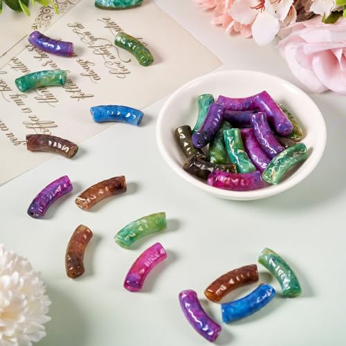 Spritewelry 30 pcs Acrylic Curved Tube Beads Long Chunky Bangle Bamboo Tube Bracelet Beads Imitation Gemstone Curved Beads for Jewelry Making Friendship DIY Crafts - color: Purple-Opaque