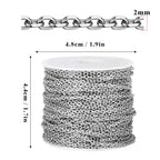 66 Feet Stainless Steel Rolo Cable Chain Bulk, 2mm 304 Stainless Steel Diamond-Cut Oval Rolo Cable Link Chains Roll Spool for Jewelry Making - color: Stainless Steel, size: 2.0mm width