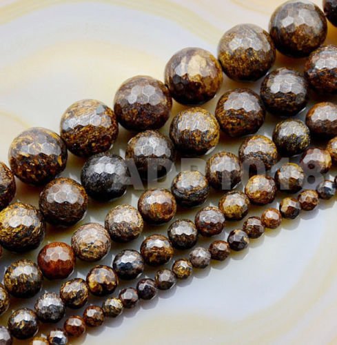 AD Beads Natural Gemstones Faceted Round Spacer Loose Beads 15.5'' 4mm to 10mm (6mm, Faceted Bronzite) - color: Faceted Bronzite, size: 6mm