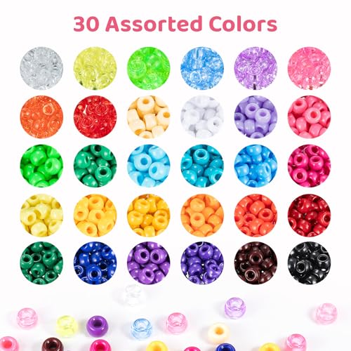 Umikk 9000Pcs Pony Beads Bulk, 30 Colors 6x9mm Plastic Kandi Beads for DIY Bracelet Making Hair Braiding Kandi Jewelry Key Chains Crafts (5.16LB) - color: 30colors9000pcs