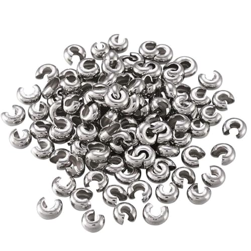 100pcs Adabele 304 Grade Stainless Steel Hypoallergenic Crimp Bead Knot Covers 4mm (0.16 Inch) Small Loose Beads for DIY Craft Jewelry Making SJF9-4 - size: 4mm (0.16 inch)