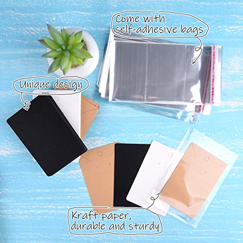 MIAHART 150 Set Earring Cards, Earring Display Cards with Self-Sealing Bags for Stud Earrings Dangle Earring Holder Card for Selling (White, Black, Kraft) - color: Multicolor