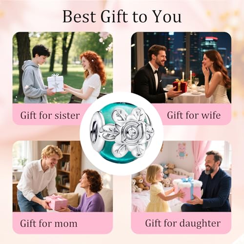 925 sterling silver Bead Charm for Pandora bracelets and Necklaces - Cute Heart Animal Ocean Pendant Bead Charms with Cubic Zirconia Mother's Day Jewelry Making DIY Gifts for Women Wife/Girlfriend - color: Healing Light Flower Glass Bead