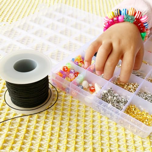 0.8mm Elastic String for Bracelets, Strong Stretchy Bracelet String for Pony Kandi Letter Beads, Black Stretch Elastic Cord Thread with Scissors for Bracelet Making (Black 0.8mm) - size: 0.8mm, style: black*2