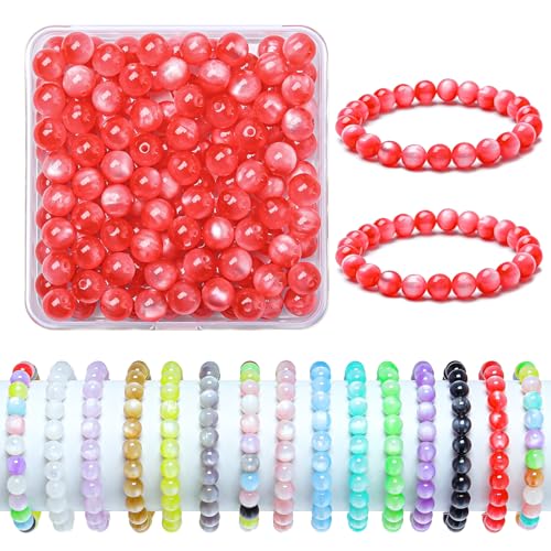 200pcs Glass Beads for Bracelets, 8mm Crystal Glass Round Beads for Jewelry Making, DIY Crafts, Single Box (Rose Pink) - color: Rose Pink
