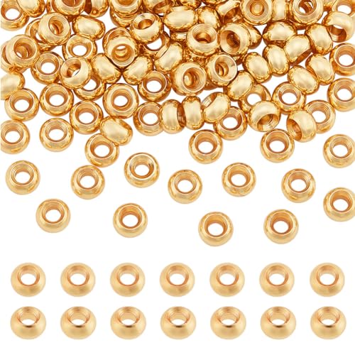 PH PandaHall 150pcs 18K Gold Spacer Beads, 5mm Flat Round Heishi Beads Rondelle Disc Bead Loose Bead Metal Spacers for Summer Stackable Necklace Bracelet Jewelry Making DIY Craft - size: 2mm