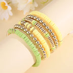 Pingyongchang Heishi Gold Beaded Bracelets Set for Women Men Bohemian Polymer Clay Colorful Surfer Vinyl Disc Stretch Layering Stackable Friendship Boho Bracelet Summer Beach Jewelry Gifts - color: Yellow