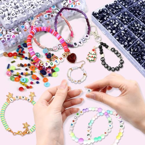 500PCS 4x7mm Acrylic Letter Beads F for Friendship Bracelets Jewelry Making, White Round Flat Acrylic with Colourful Alphabet Beads for DIY Crafts Bracelets Necklaces Key Chains Phone Lanyard - color: F(colourful on white)