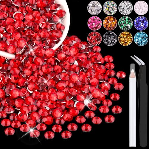 2500PCS 5mm Resin Rhinestones in Bulk (Red), Bedazzling Flatback Crystals for Crafts DIY Nail Decoration, Gems Charms for Tumbler Shoes Clothing Fabric with Pickup Pen and Tweezers - color: A06 Resin Rhinestones (Red), size: 5mm